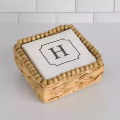 Monogram H Beaded Napkin Holder Set