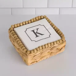 Monogram K Beaded Napkin Holder Set