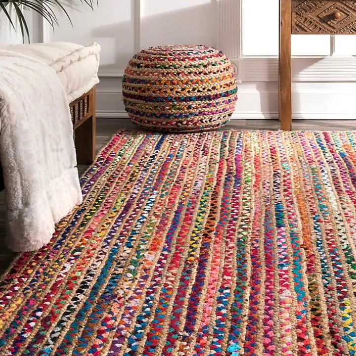 Multi-Color Braided Jute and Cotton Area Rug, 5x8