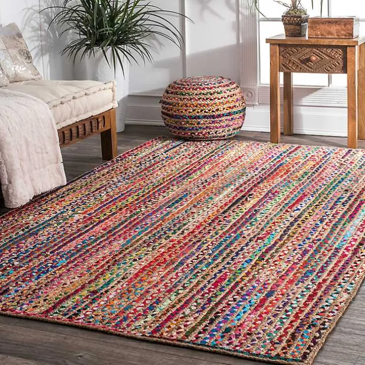 Multi-Color Braided Jute and Cotton Area Rug, 5x8