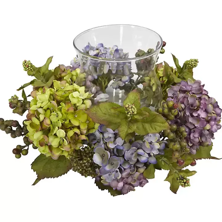 Multicolor Hydrangea and Berry Candle Centerpiece