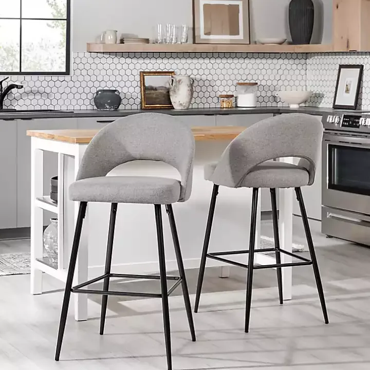Mushroom Upholstered Charli Bar Stools, Set of 2