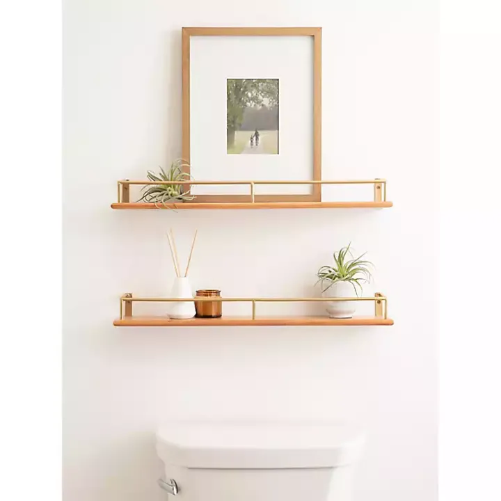 Natural & Gold Rectangle Cameron Shelves, Set of 2