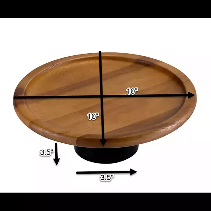 Natural Acacia Wood Cake Stand with Black Base