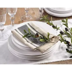 Natural and Black Banded Cotton Napkins, Set of 4