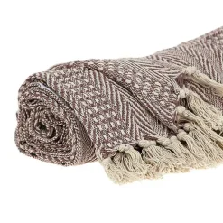 Natural Brown Striped Woven Tassel Throw