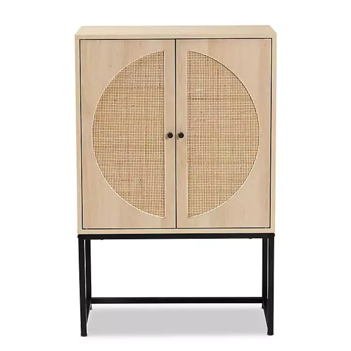Natural Cane and Wood 2-Door Cabinet