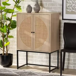 Natural Cane and Wood 2-Door Cabinet