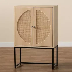 Natural Cane and Wood 2-Door Cabinet