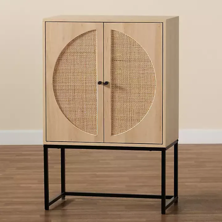 Natural Cane and Wood 2-Door Cabinet