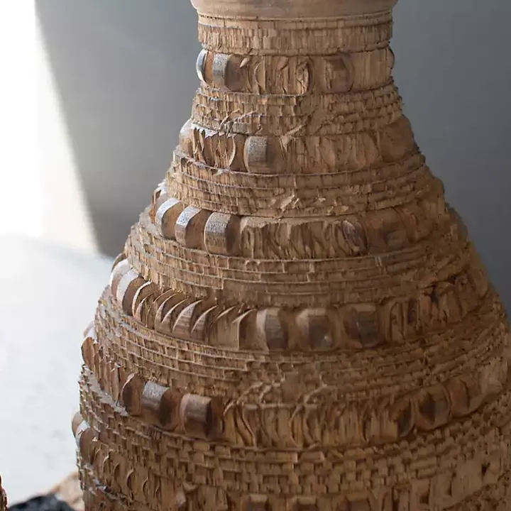 Natural Carved Textured Wood Vases, Set of 2