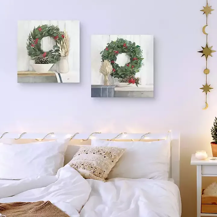 Natural Christmas Wreaths Canvas Prints, Set of 2