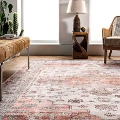 Natural Faded Vintage Washable Area Rug, 5x8