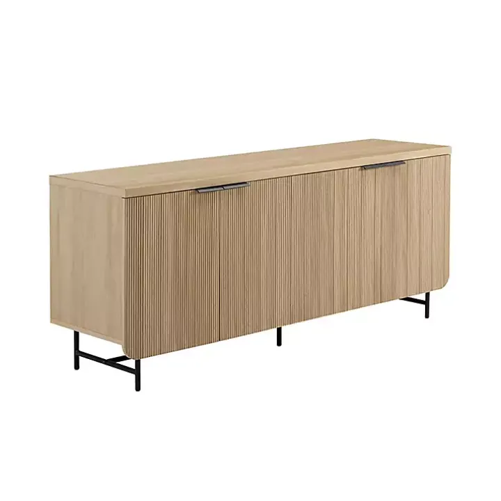 Natural Fluted Wood 4-Door Scandinavian Cabinet