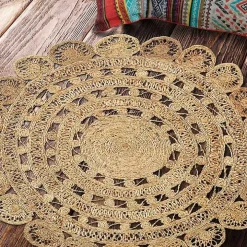 Natural Golden Sunshine Circular Area Rug, 4x4