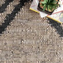 Natural Leather Flatweave ZigZag Area Rug, 8x10