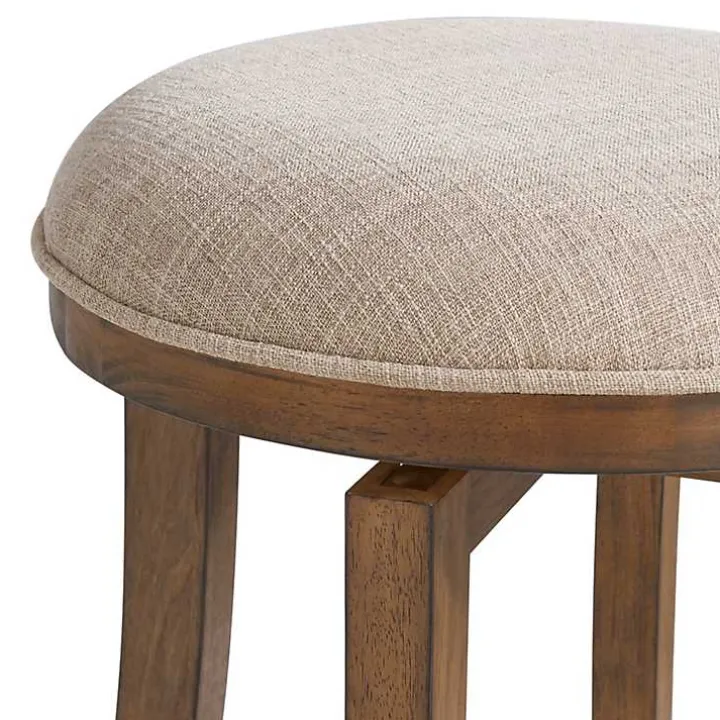 Natural Linen Barrel Base Swivel Counter Stool Set