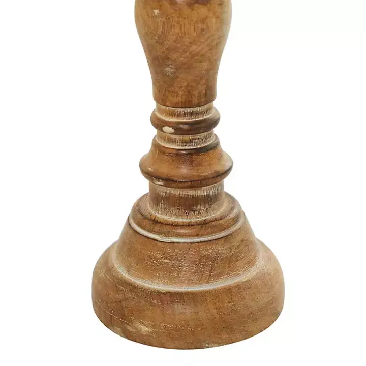 Natural Mango Wood Carved Candle Holders, Set of 3