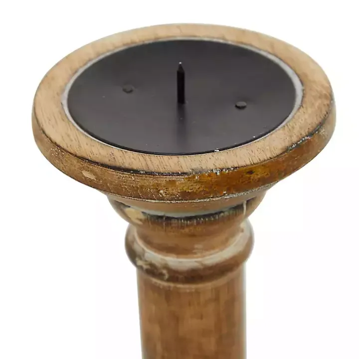 Natural Mango Wood Carved Candle Holders, Set of 3