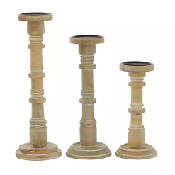 Natural Mango Wood Pillar Candle Holders, Set of 3