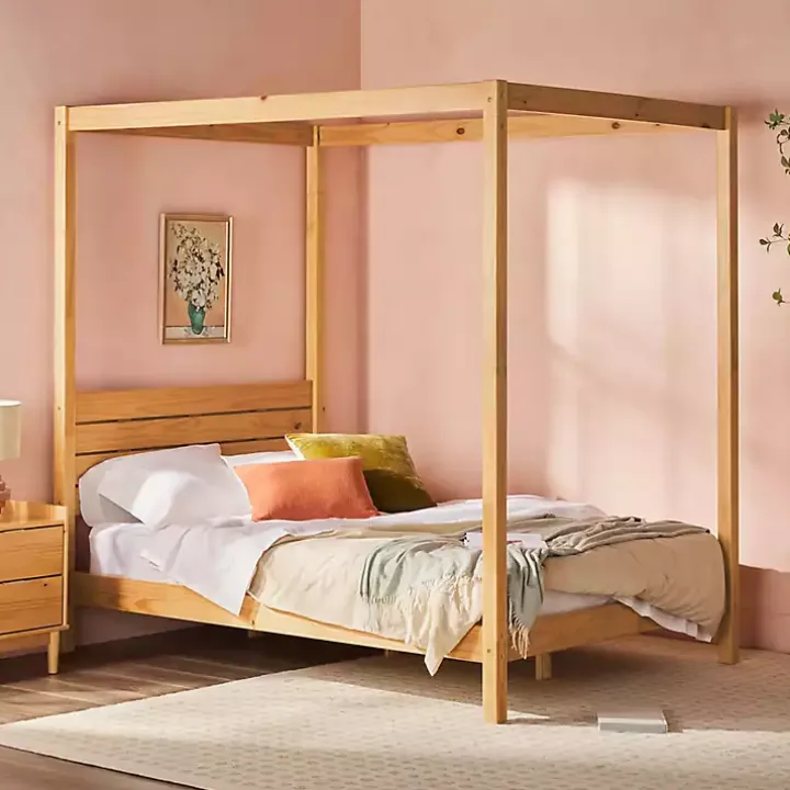 Natural Pine Canopy Full Bed