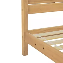 Natural Pine Wood Slatted Headboard Queen Bed