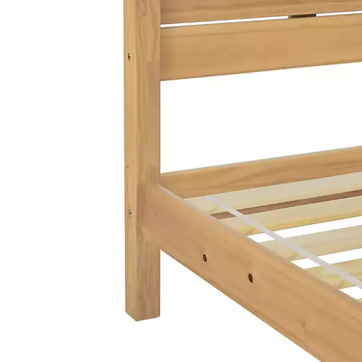 Natural Pine Wood Slatted Headboard Queen Bed