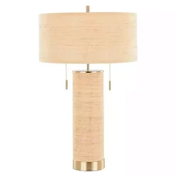 Natural Rattan and Gold Metal Table Lamp