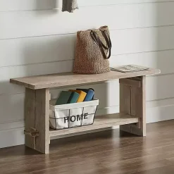 Natural Rustic Whitewashed Mango Wood Bench