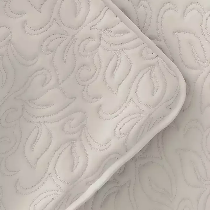 Natural Stitched Floral 3-pc. Queen Quilt Set