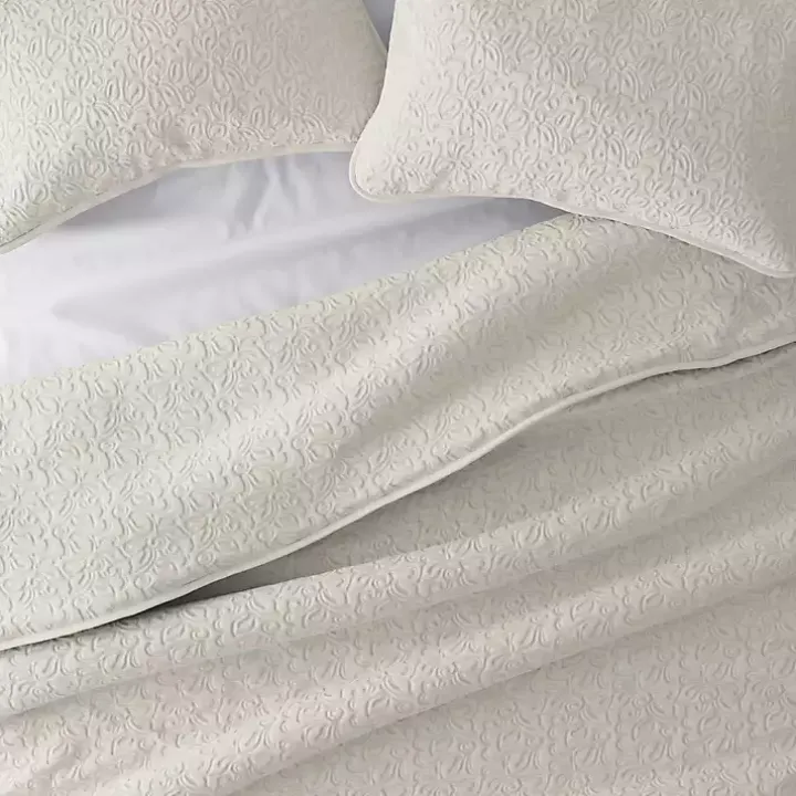 Natural Stitched Floral 3-pc. Queen Quilt Set