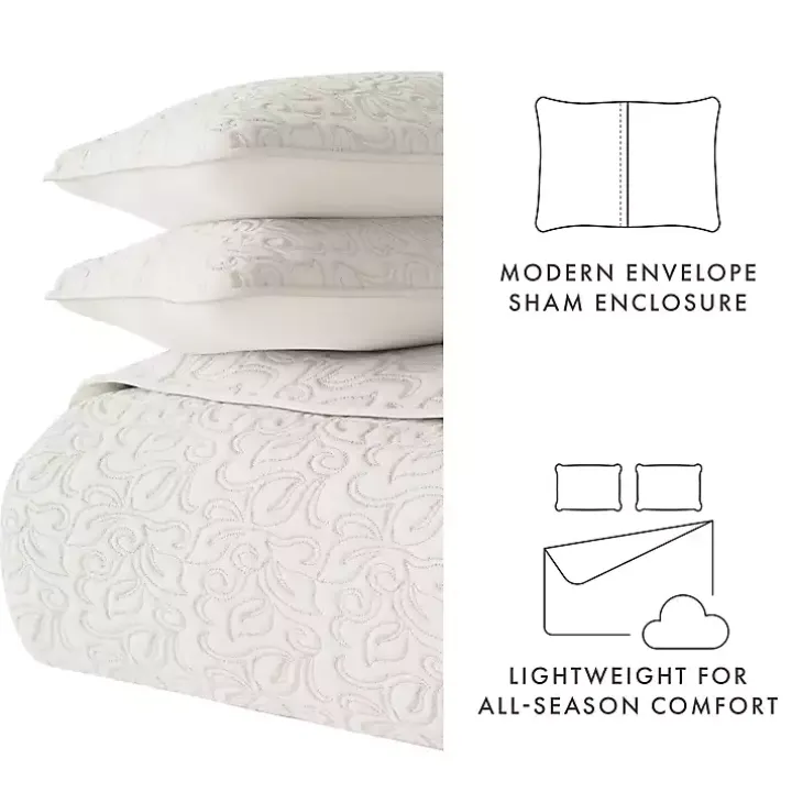 Natural Stitched Floral 3-pc. Queen Quilt Set