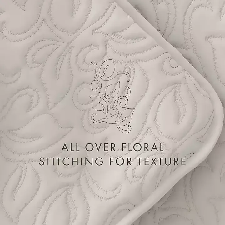 Natural Stitched Floral 3-pc. Queen Quilt Set
