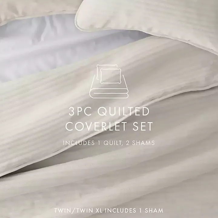 Natural Stitched Stripes 3-pc. King Quilt Set