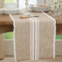 Natural Striped Fringe Table Runner, 72 in.