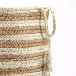 Natural Striped Jute Basket with Handles, 19 in.