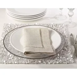 Natural Tan Hemstitch Boarder Napkins, Set of 12