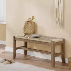 Natural Twisted Seagrass and Wood Bench