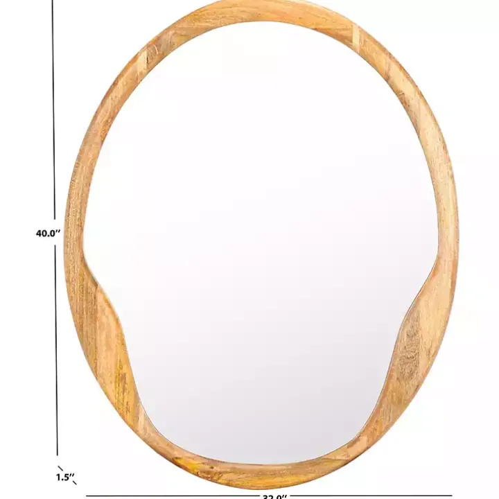 Natural Wood Abstract Oval Wall Mirror