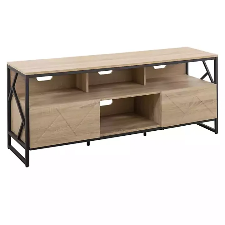Natural Wood and Black Steel Media Stand
