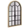 Natural Wood and Metal Arch Windowpane Wall Mirror