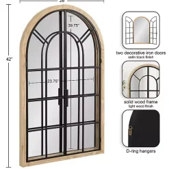 Natural Wood and Metal Arch Windowpane Wall Mirror