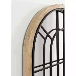 Natural Wood and Metal Arch Windowpane Wall Mirror