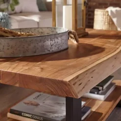 Natural Wood and Metal Coffee Table