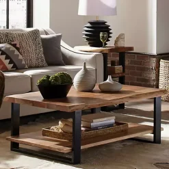 Natural Wood and Metal Coffee Table