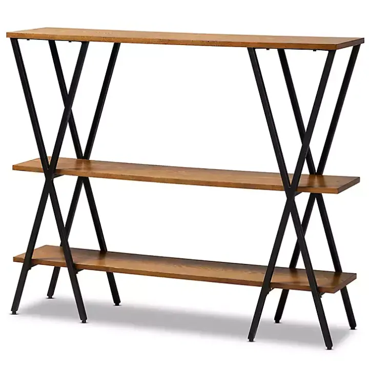 Natural Wood and Metal 3-Tier Console Table