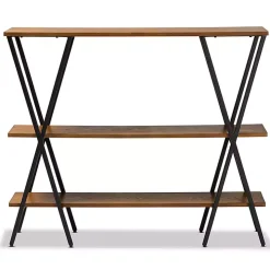 Natural Wood and Metal 3-Tier Console Table