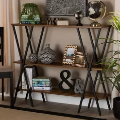 Natural Wood and Metal 3-Tier Console Table