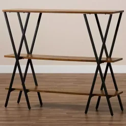 Natural Wood and Metal 3-Tier Console Table