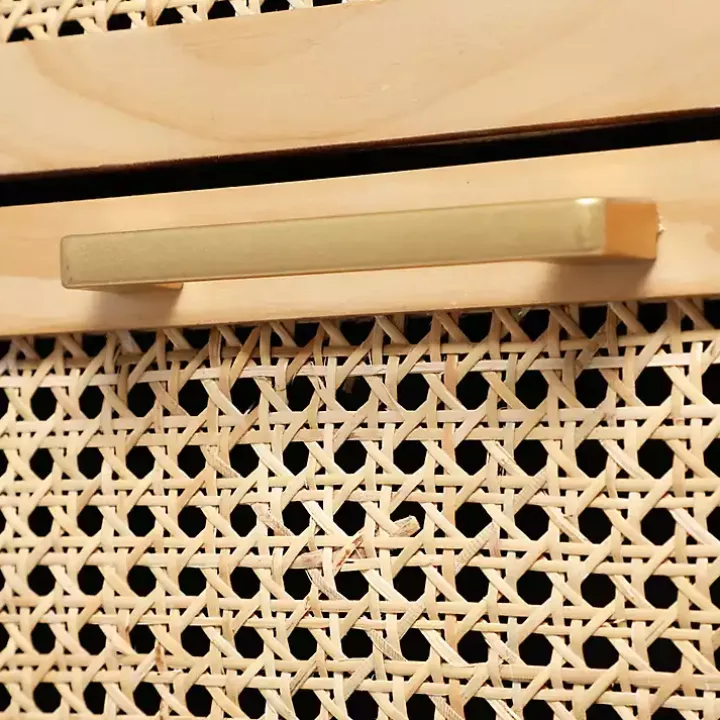 Natural Wood and Rattan 3-Drawer Chest